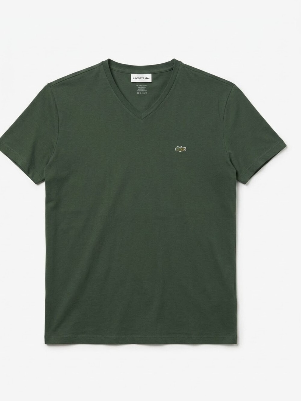 Men's Lacoste Green V-neck prima Cotton T-shirt  short-sleeve Lightweight Preppy